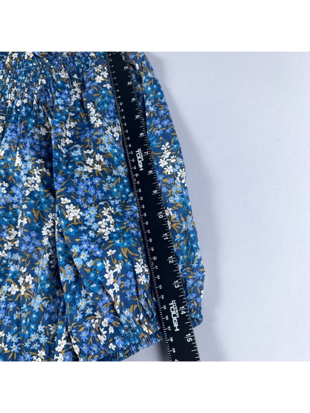 J. Crew Dress Size Large Blue Maxi Floral Print 100% Cotton Smocked Puff Sleeve - Picture 10 of 11